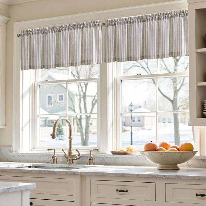 jinchan Valance Curtain Linen Textured Striped Window Curtain - Image 4