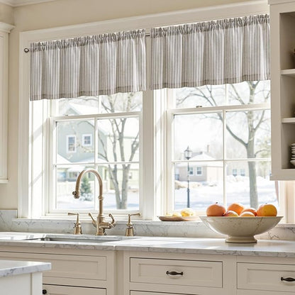 jinchan Valance Curtain Linen Textured Striped Window Curtain - Image 4