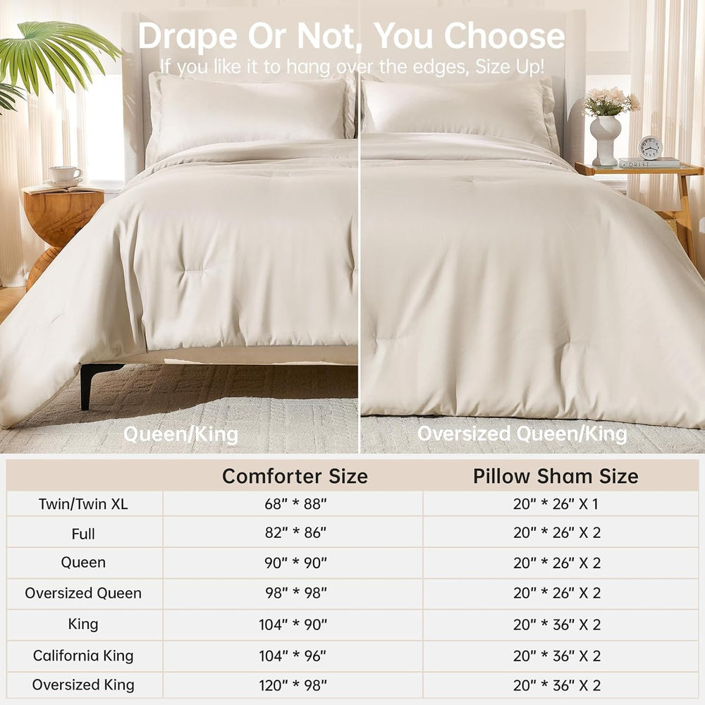 MUXHOMO King Comforter Set, 3-Piece All-Season Bedding, Beige