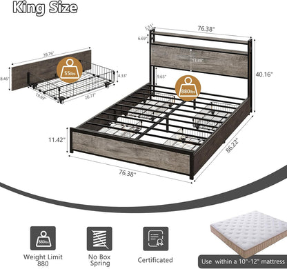 vingli king bed frame with 4 storage drawers shown in use