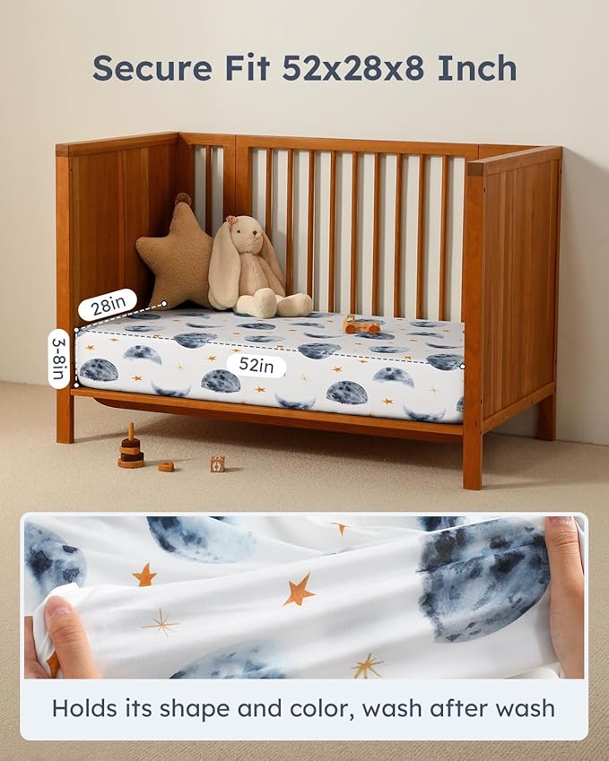 Baby Crib Sheets for Boys Girls, Breathable Soft Microfiber Baby Sheet Grey & - Image 3