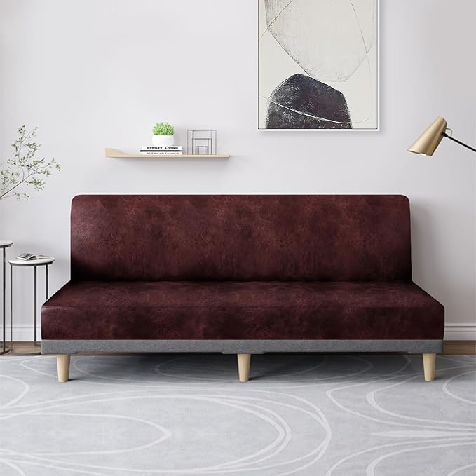 molasofa Leather Like Stretch Futon Slipcover Armless Futon Bed Sofa Cover - Image 3