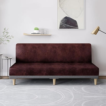 molasofa Leather Like Stretch Futon Slipcover Armless Futon Bed Sofa Cover - Image 3