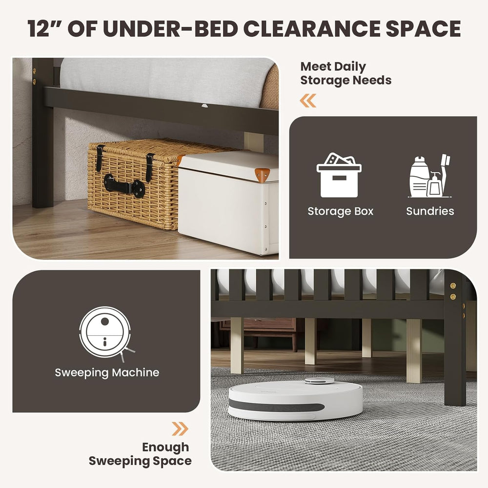 GIANTEX Queen Size Wood Platform Bed Frame, Mid Century Queen Bed Frame with ...