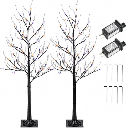 5FT LED Lighted Halloween Tree 2-Pack Orange and Purple Lights Décor