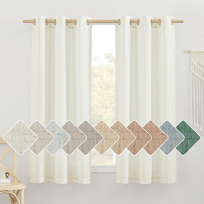 NICETOWN Thick Linen Bedroom Curtains 63 inch Length 2 Panels, Grommet Privacy by NICETOWN