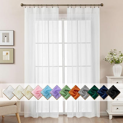White Sheer Curtains 84 Inches Long, Privacy Semi Sheer Curtains by ABLUEN