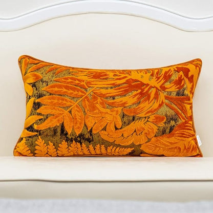 Alerfa 12 x 20 Inch Orange Rectangle Maple Leaf Pillow Embroidery Cut Velvet by Alerfa