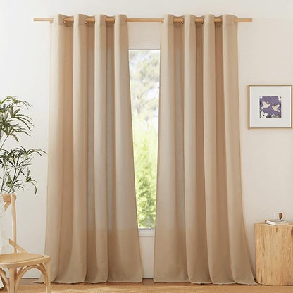 NICETOWN Linen Flax Semi Sheer Curtains 92" Length, Grommet Window Treatments by NICETOWN