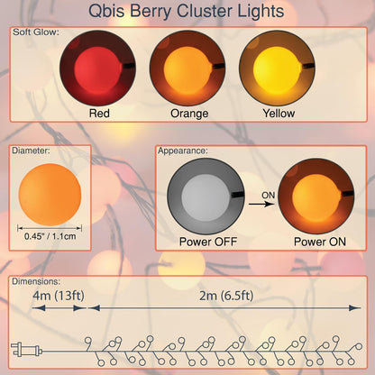 QBIS Halloween Lights, Orange Yellow Red, 120 Berry Cluster Lights,6.5ft