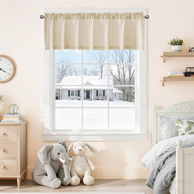 jinchan Valance Curtain Linen Textured Striped Window Curtain - Image 5