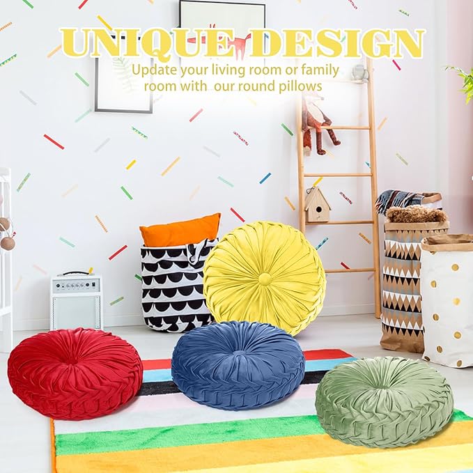 Yerliker 6 Pcs Floor Pillow Cushions 15inch Round Velvet Throw Pillows Colorful - Image 5