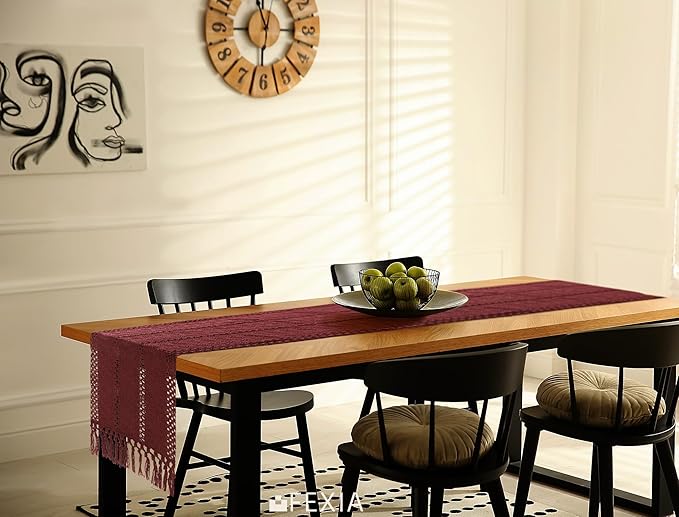 Burgundy Red Table Runner with Tassels 90 Inches Long - Image 7