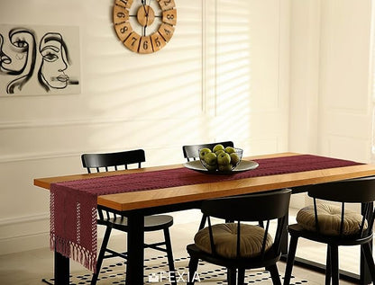 Burgundy Red Table Runner with Tassels 90 Inches Long - Image 7