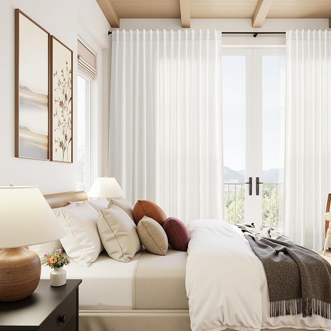 Extra Wide Beige White Curtains 96 Inches Long - Image 8