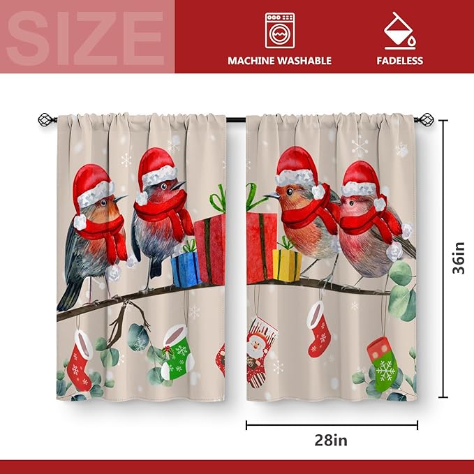 Aimego Christmas Birds Kitchen Curtains - Image 3