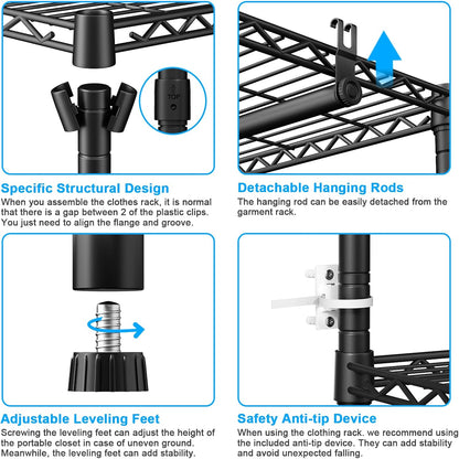 ulif e10 clothes rack（with stretchable hanger rod）freestanding clothing showing dimensions