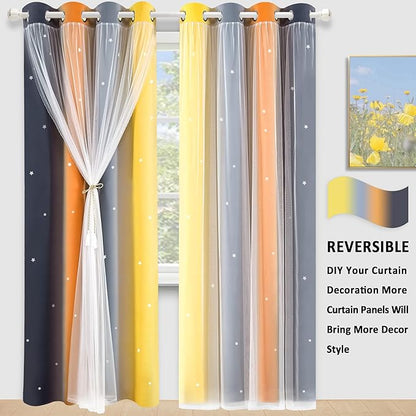 Kinryb Nursery/Kids/Girls Room Star Cut Out Blackout Rainbow Curtain - Image 5