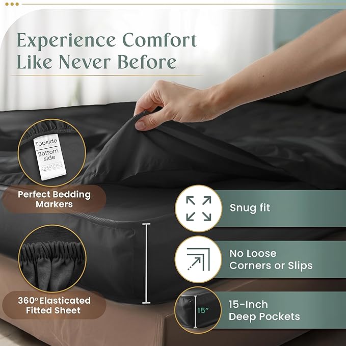 800 Thread Count Egyptian Cotton Sheets Queen Sheet Set Deep Pocket, 100% - Image 3