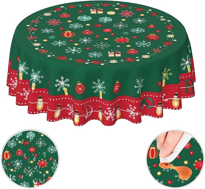 Merry Christmas Round Tablecloth 60 Inch, Decorations Round Table Cloth - Image 7