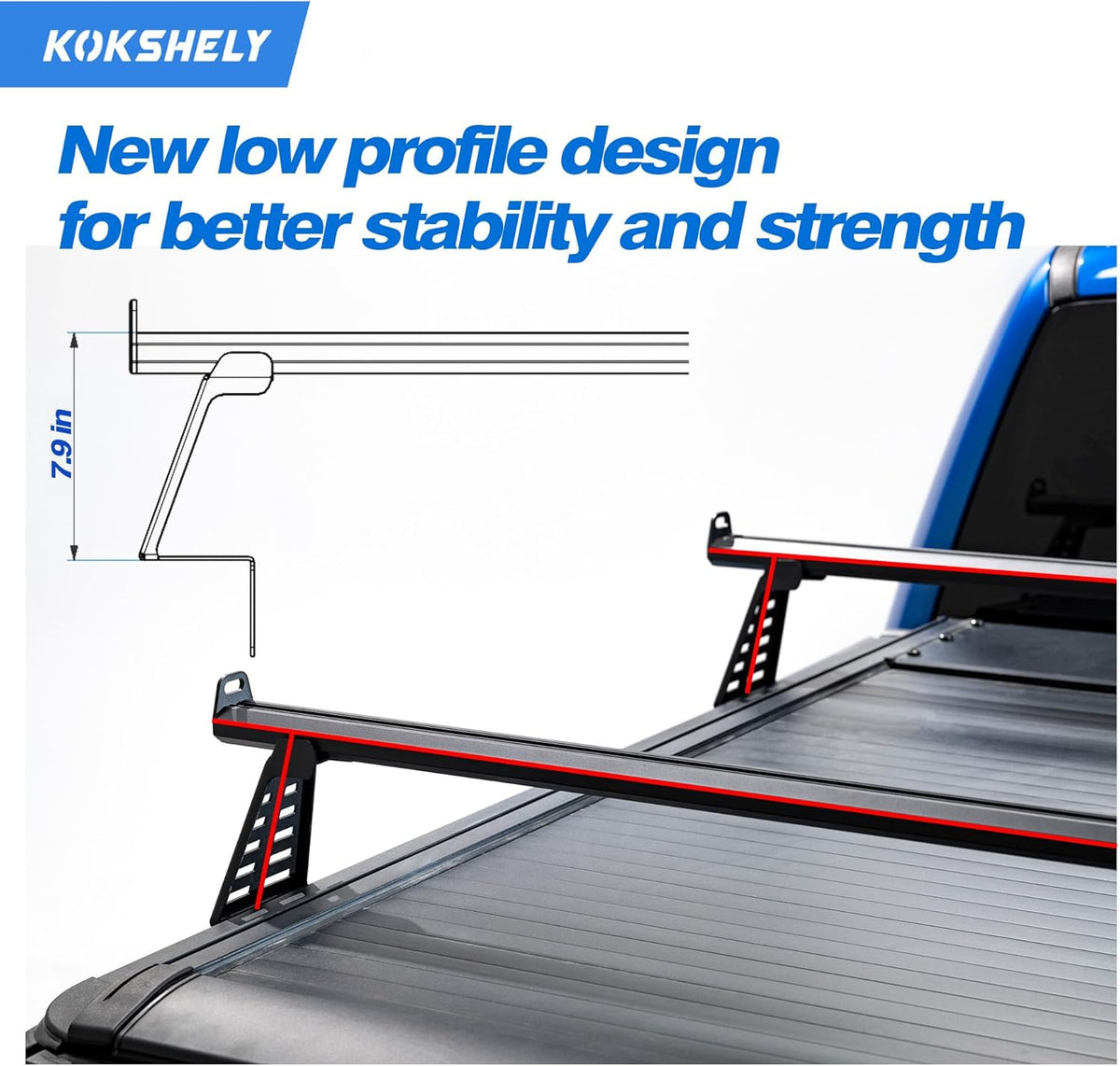 65.4’’ adjustable truck bed rack cross bars (2-pack), side view