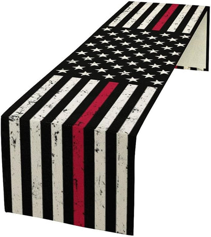 Red Line Black Table Runner July 4th Rustic American Firefighter USA Flag by moderw