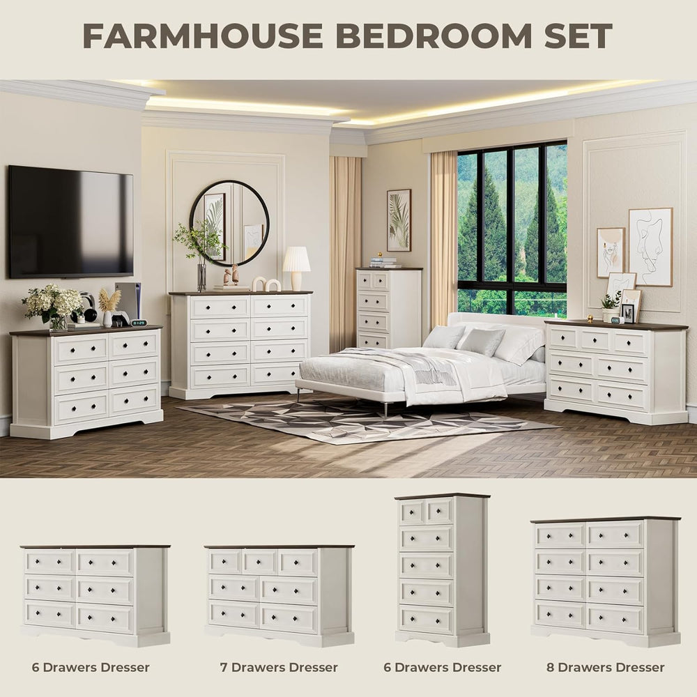 VVFLU Farmhouse 6 Drawer Dresser for Bedroom, 54" Wide Wood Dresser with...