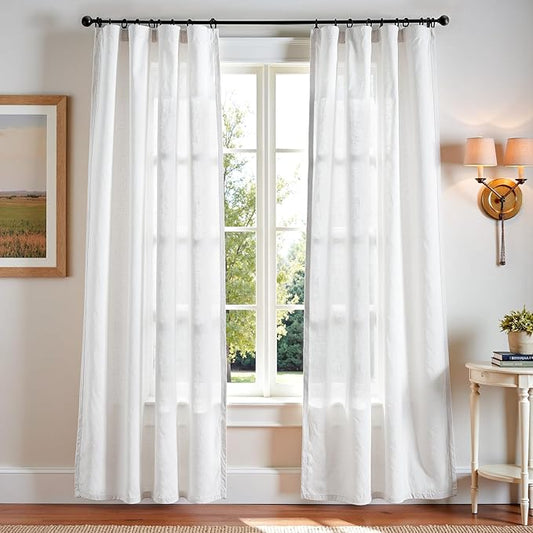 jinchan Linen Blend Curtains 84 inch Length 2 Panels by JINCHAN