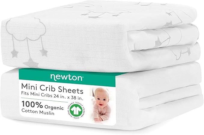 Newton Baby Mini Crib Fitted Sheets | Organic Muslin Cotton, Breathable & Soft by newton