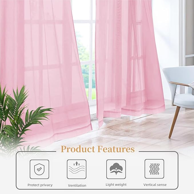 Sheer Curtains 63 Inches Long 2 Panels, Rod Pocket Short Curtain - Image 6