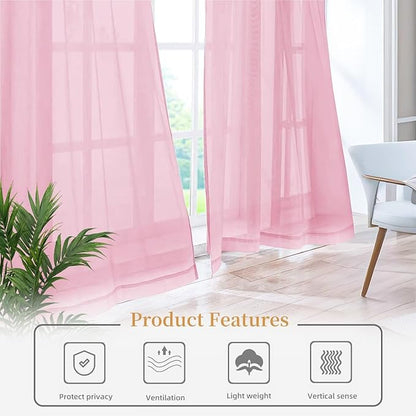 Sheer Curtains 63 Inches Long 2 Panels, Rod Pocket Short Curtain - Image 6