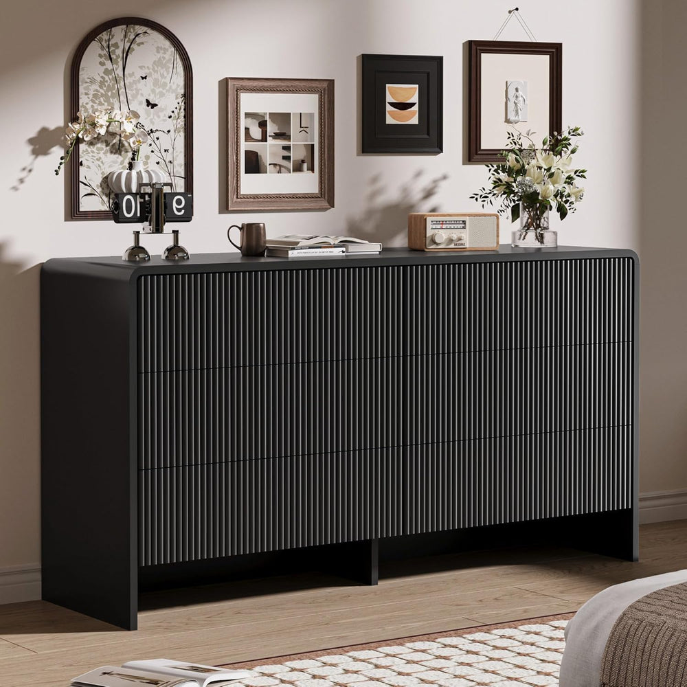 MAISONARIA 3-Piece Curved Dresser Bedroom Set, Black