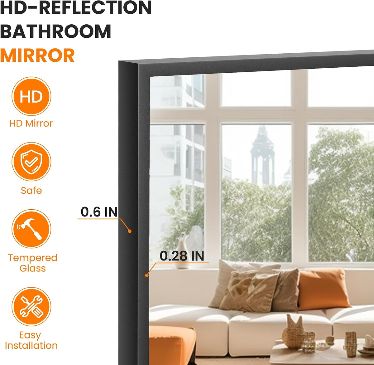 bathroom vanity mirror for wall 2pack 36"x24" bathroom, close-up detail