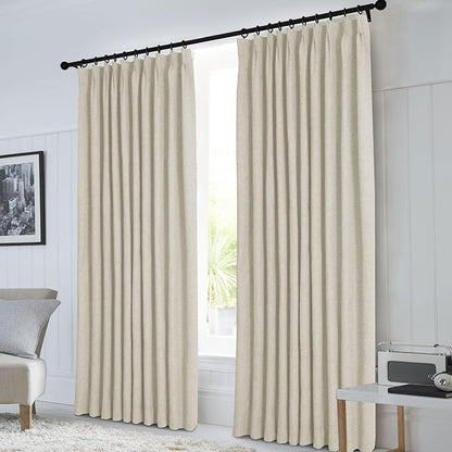 Macochico 100% Blackout Pinch Pleated Linen Curtains 84 Inch Length Thermal - Image 2