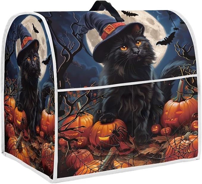 Black Cat Stand Mixer Cover 4.5-5 Quart Pumpkin Bat Kitchen Appliance Covers by HUISEFOR