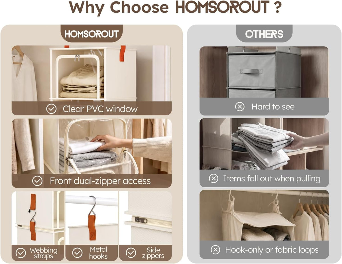 homsorout 6-tier modular hanging closet organizer shelves, beige, close-up detail