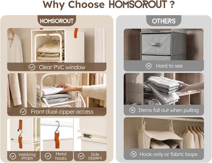 homsorout 6-tier modular hanging closet organizer shelves, beige, close-up detail