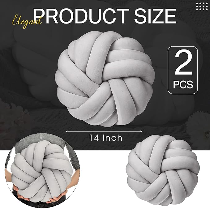 Fumete 2 Pcs 14 Inches Knot Pillow Round Throw Soft Plush Knot Ball Pillow - Image 3