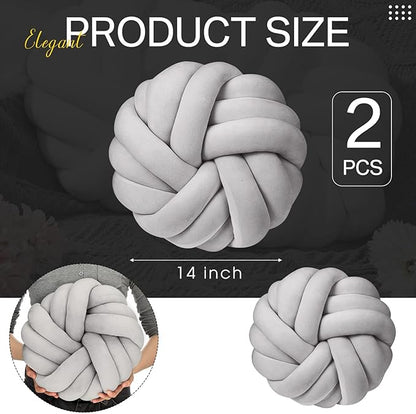 Fumete 2 Pcs 14 Inches Knot Pillow Round Throw Soft Plush Knot Ball Pillow - Image 3