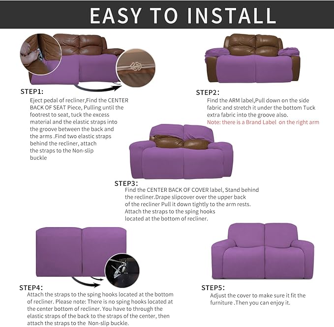Easy-Going 6 Pieces Recliner Loveseat Stretch Sofa Slipcover Sofa Cover - Image 4