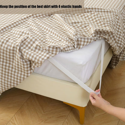 silnuo taupe/white plaid bed skirt gingham dust ruffle, side view