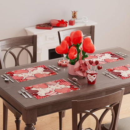 XCHI Love Hearts Valentine's Day Placemats Set of 4 Table Mats - Image 4