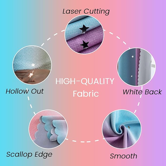 Curtains for Girls Bedroom Purple and Pink Kids Curtain Star Cutout Rainbow - Image 6