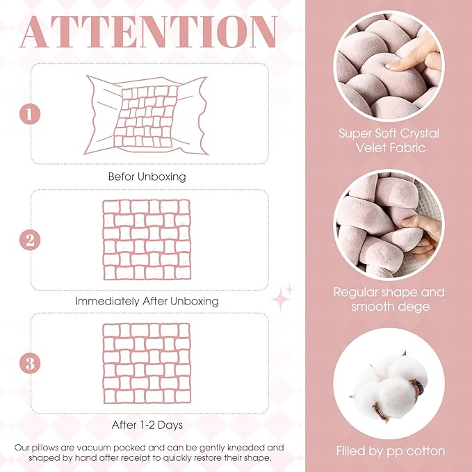 Wenqik 2 Pcs Knot Pillows Square Knotted Plush Throws Soft Accent Pillows - Image 2