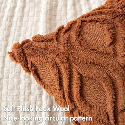 MIULEE Burnt Orange Fall Throw Pillow Covers 20x20 Inch, Soft Plush Faux Wool - Image 2