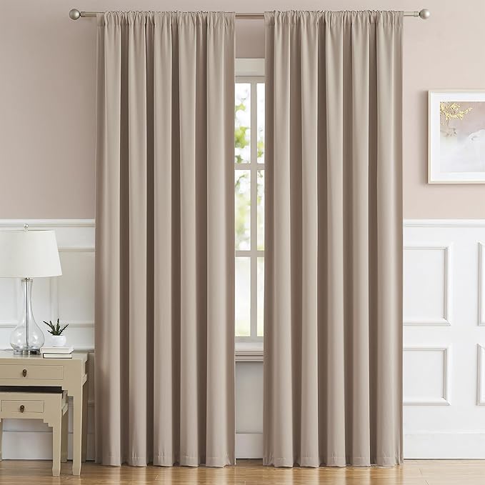 DUALIFE Bedroom Room Darkening Curtains Warm Taupe by DUALIFE