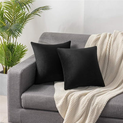 Decorative Pillow Covers 20x20 Black: 2 Pack Cozy Soft Velvet Square Throw - Image 3