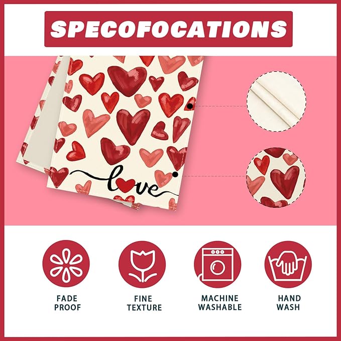 XCHI Watercolor Red Love Hearts Valentine’s Day Table Runner Table Decoration - Image 5