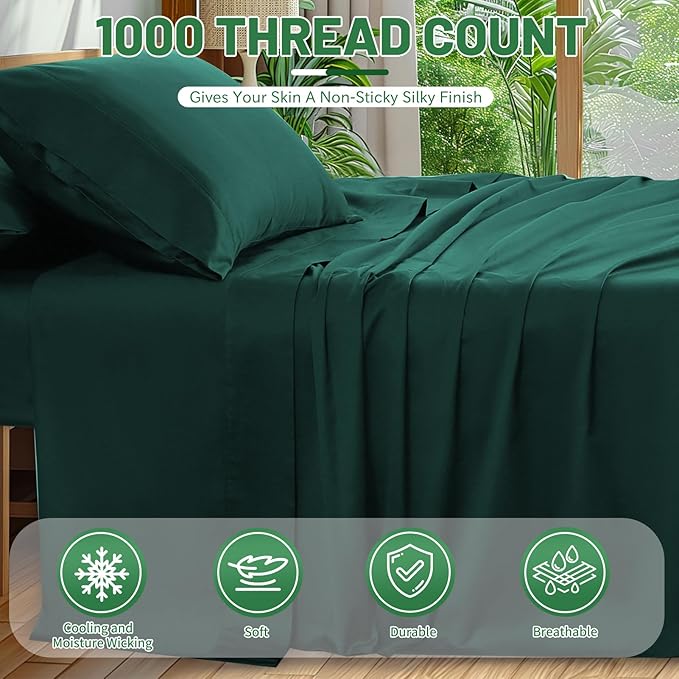 100% Egyptian Cotton Sheets Cal King Sheet Set 1000 Thread Count Sateen Weave - Image 2