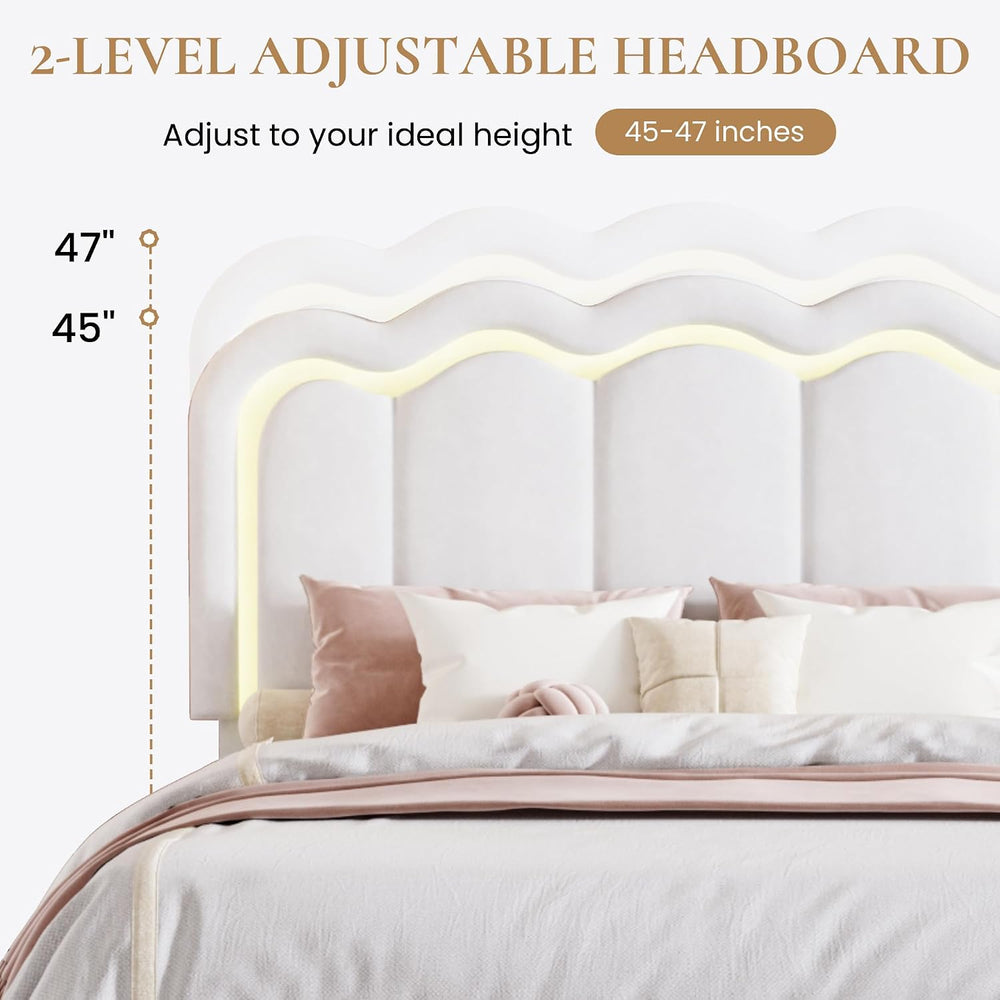 SHA CERLIN Queen Size Bed Frame with LED Lights and Storage Drawer, White